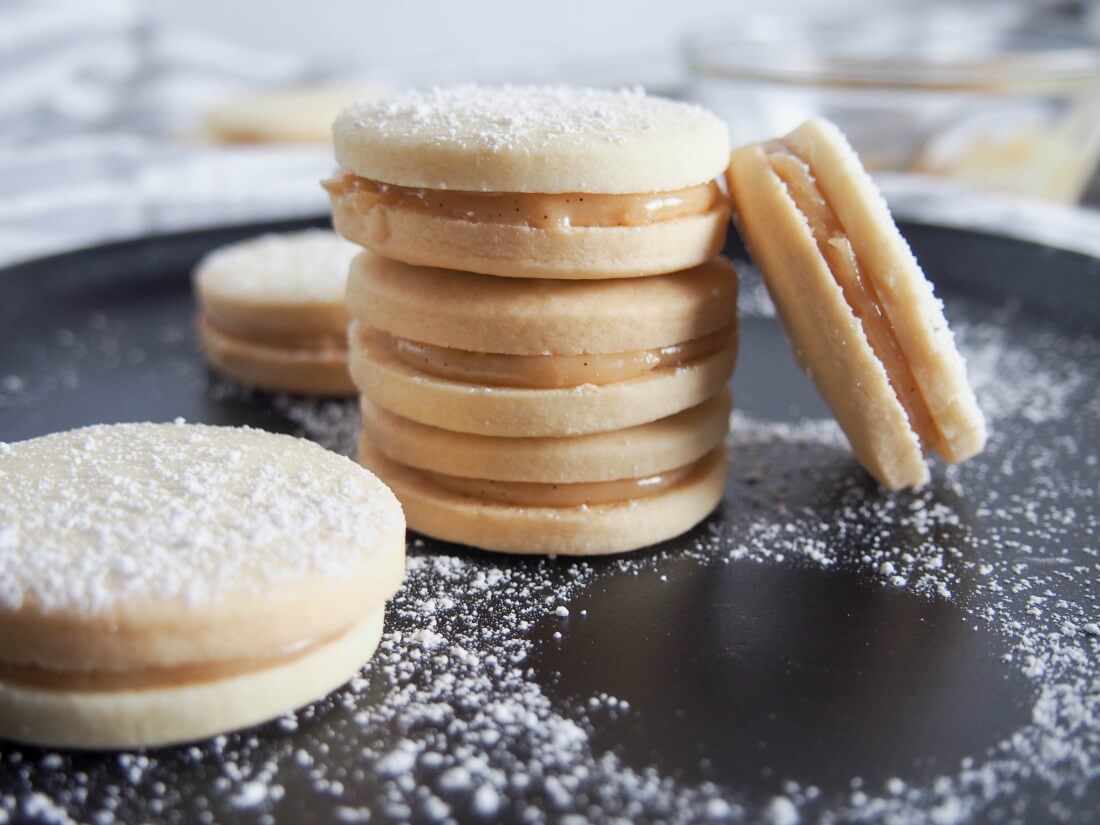 stack of alfajores with one resting on side