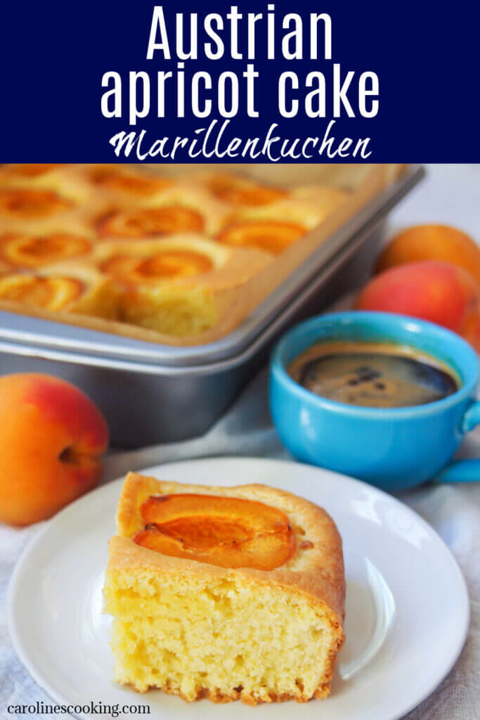 Austrian apricot cake is a wonderful combination of a simple cake base, with a touch of lemon, with large pieces of tender apricots nestled on top. It's a popular choice during the fruit's season alongside coffee, and makes a delicious anytime treat.