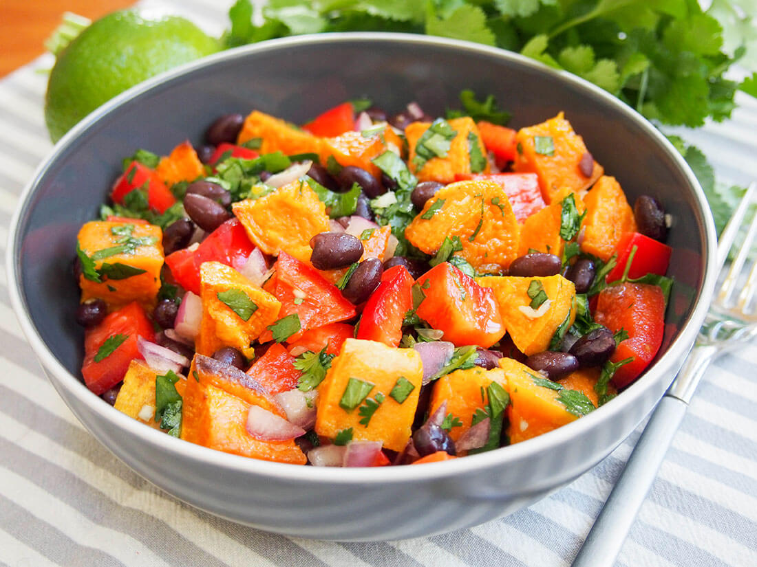 bowl of black bean sweet potato salad