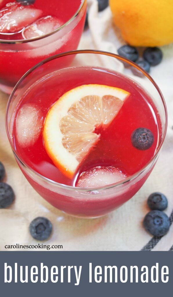 This blueberry lemonade is a brightly colored and subtly flavored twist on classic lemonade. It's easy to make and bound to be the star of your summer drinks table. #blueberry #lemonade #drink