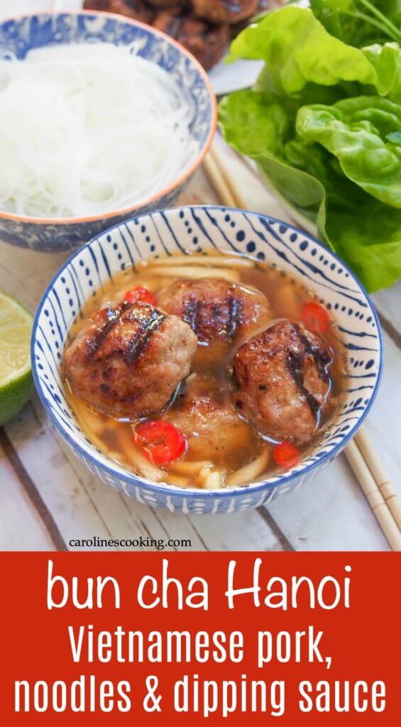 Bun cha Hanoi is a traditional Vietnamese dish that is so worth getting to know. A delicious combination of flavorful meatballs, rice noodles and a tangy dipping sauce/broth, you'll immediately love all the flavors and textures. #vietnamese #pork #ricenoodles #glutenfree