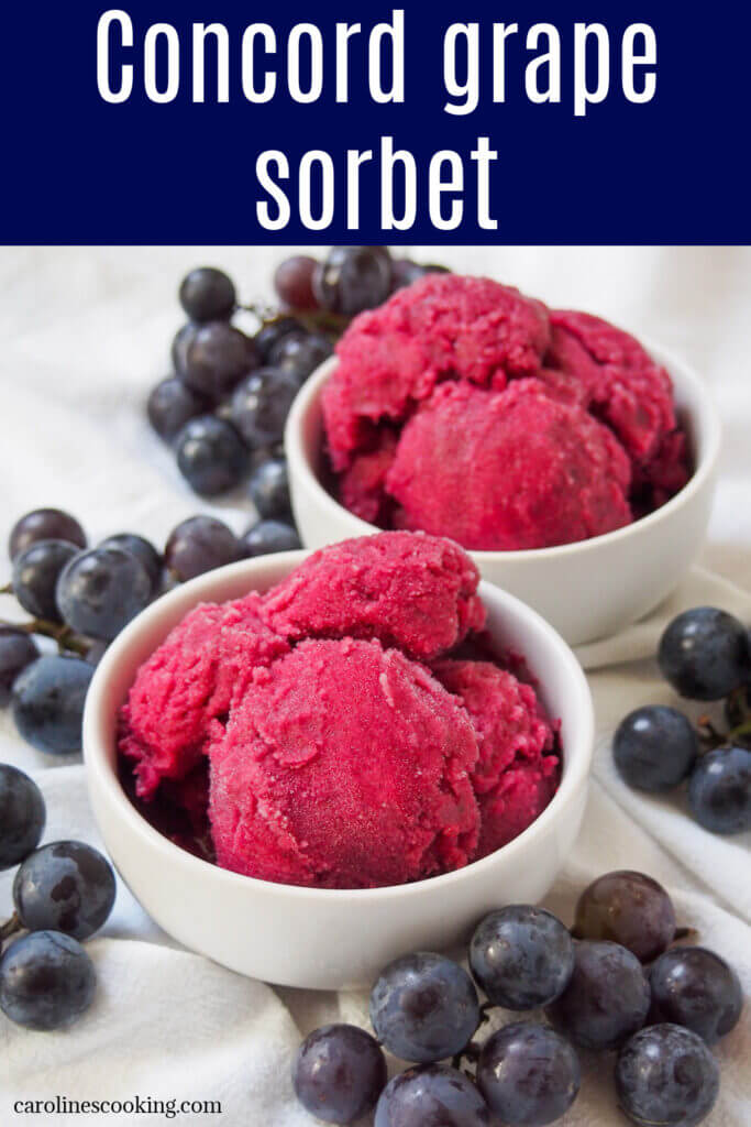 This Concord grape sorbet has a wonderfully vibrant color, a great sweet grape flavor and smooth texture. It's easy to make and a perfect change from more typical flavors.