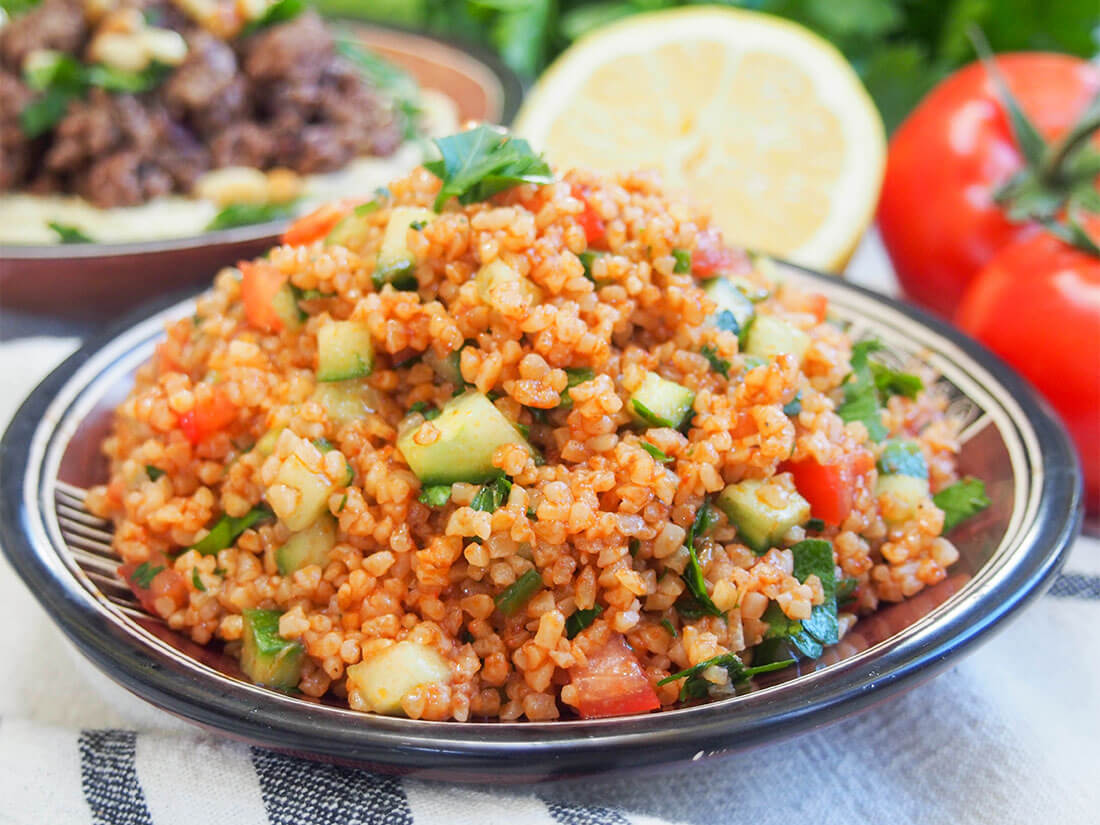 kisir Turkish bulgur salad on plate