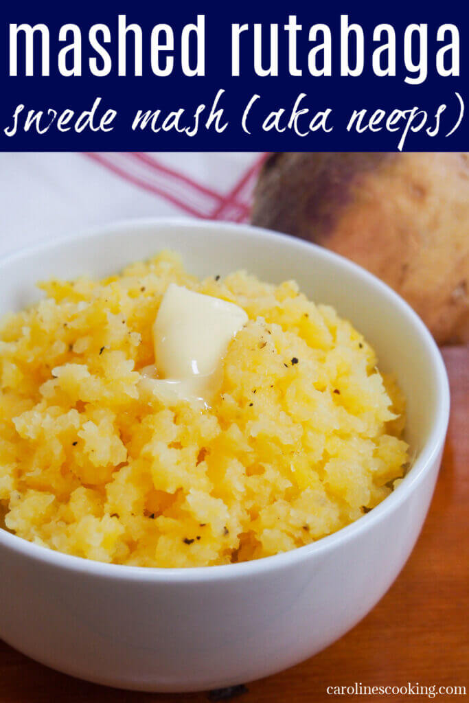 Mashed rutabaga, or swede mash, is an easy side dish and tasty alternative to mashed potato or other root vegetables. It pairs perfectly with a range of mains like roast meats and sausages with a mild and gently sweet flavor.