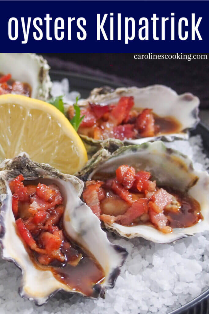 Oysters Kilpatrick are a favorite way to prepare oysters in Australia, and it's easy to understand why. Topped with bacon and an easy, flavorful sauce, it's one delicious combination. Great as an appetizer for date night, Valentine's day or just because. #oysters #valentinesday