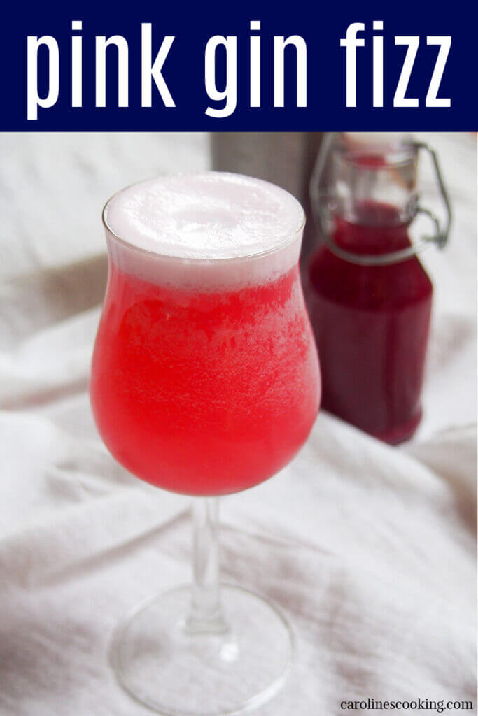 This pink gin fizz is brightly colored and delicately flavored. It's gently aromatic and not too sweet. Perfect whether you want a pink cocktail or just want to try something a little different.