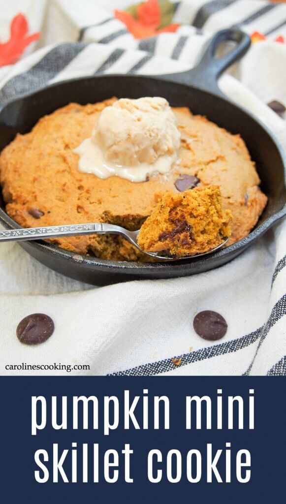 This pumpkin mini skillet cookie is the perfect size for two to share. Or more, if you're feeling generous (though unlikely). Easy to prepare, and packed with delicious flavor, it's a tasty treat. #ad #pumpkinweek #pumokin #skilletcookie