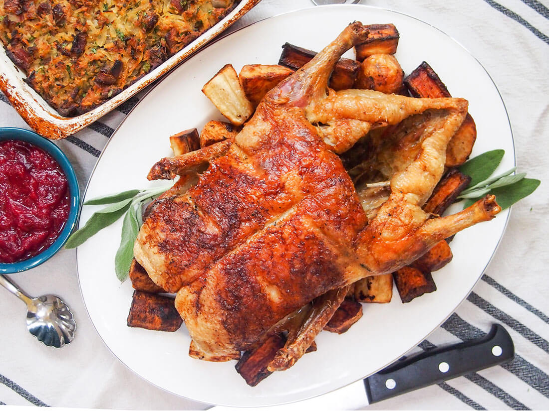 Roast duck and vegetables ready to serve