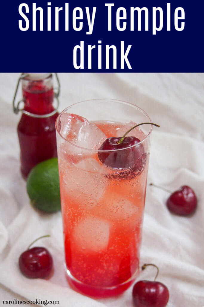 The Shirley Temple drink is a super simple family friendly combination. It has bubbles, a little sweetness and tartness and is a wonderful bright color - perfect to please kids and adults alike! 