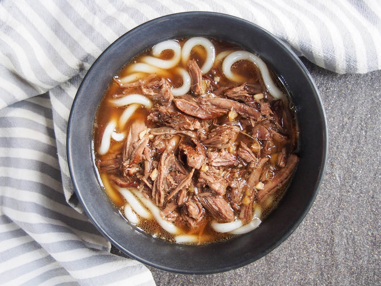 short rib beef udon overhead shot