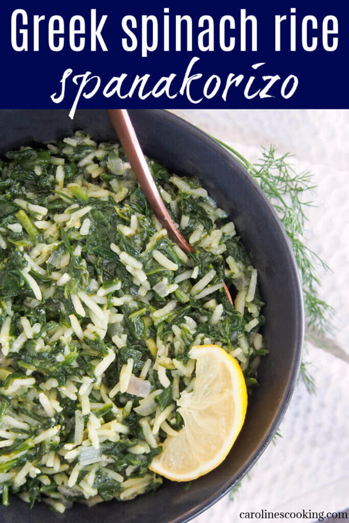 Spanakorizo is a classic, comforting Greek rice and spinach dish. It's great as a side dish to many mains, but also works as a vegetarian main. It's easy to make, packed with goodness and tasty, too.