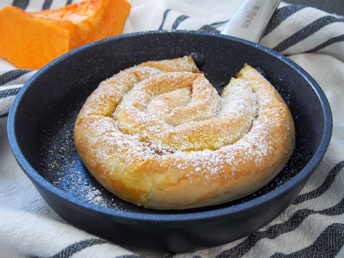 tikvenik (Bulgarian pumpkin strudel) in skillet