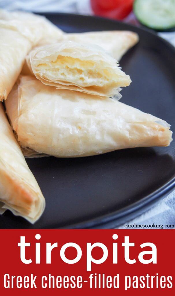 Tiropita are Greek cheese pastries combining a delicious mix of cheeses and egg wrapped in crisp filo pastry. It's one deliciously addictive snack, perfect as party food or any time! #cheesepastry #greekfood #greekrecipe #filopastry