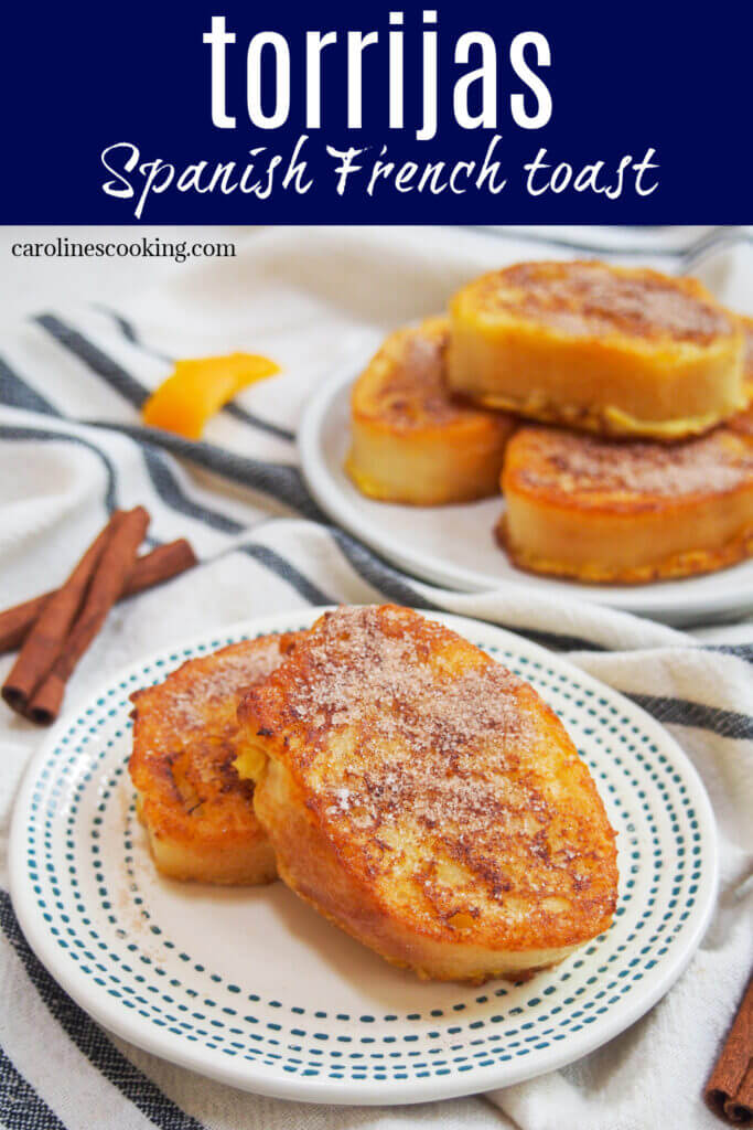 Torrijas is a Spanish dish similar to French toast but made slightly differently. The result is lighter, softer and with lovely warm flavors.