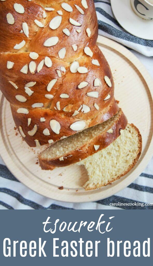 Tsoureki is the traditional Greek Easter bread that's a deliciously soft, gently sweet yeast bread similar to brioche or challah but with it's own distinctive flavor. It's wonderful enjoyed on it's own when fresh and leftovers make fantastic French toast. #bread #Greekfood #Easter