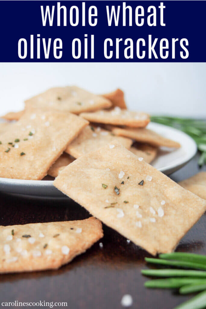 These whole wheat olive oil crackers are easy to make with a wonderful flavor and crisp texture. Perfect for snacking, dipping or top with cheese. vegan AD